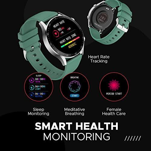 Fire-Boltt India's No 1 Smartwatch Brand Talk 2 Bluetooth Calling Smartwatch with Dual Button, Hands On Voice Assistance, 120 Sports Modes, in Built Mic & Speaker with IP68 Rating (Silver Green) - Triveni World