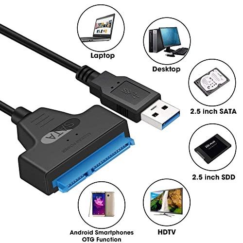 Sounce USB 3.0 SATA III Hard Drive Adapter Cable, SATA to USB Adapter Cable for 2.5 inch (6.35 cm) SSD & HDD, Support UASP, 9 inch(22 cm), Black