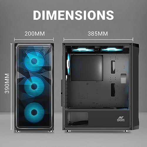 Ant Esports ICE- 112 Mid- Tower Computer Case/Gaming Cabinet - Black | Support ATX, Micro-ATX, ITX | Pre-Installed 3 Front Fans & 1 Rear Fan