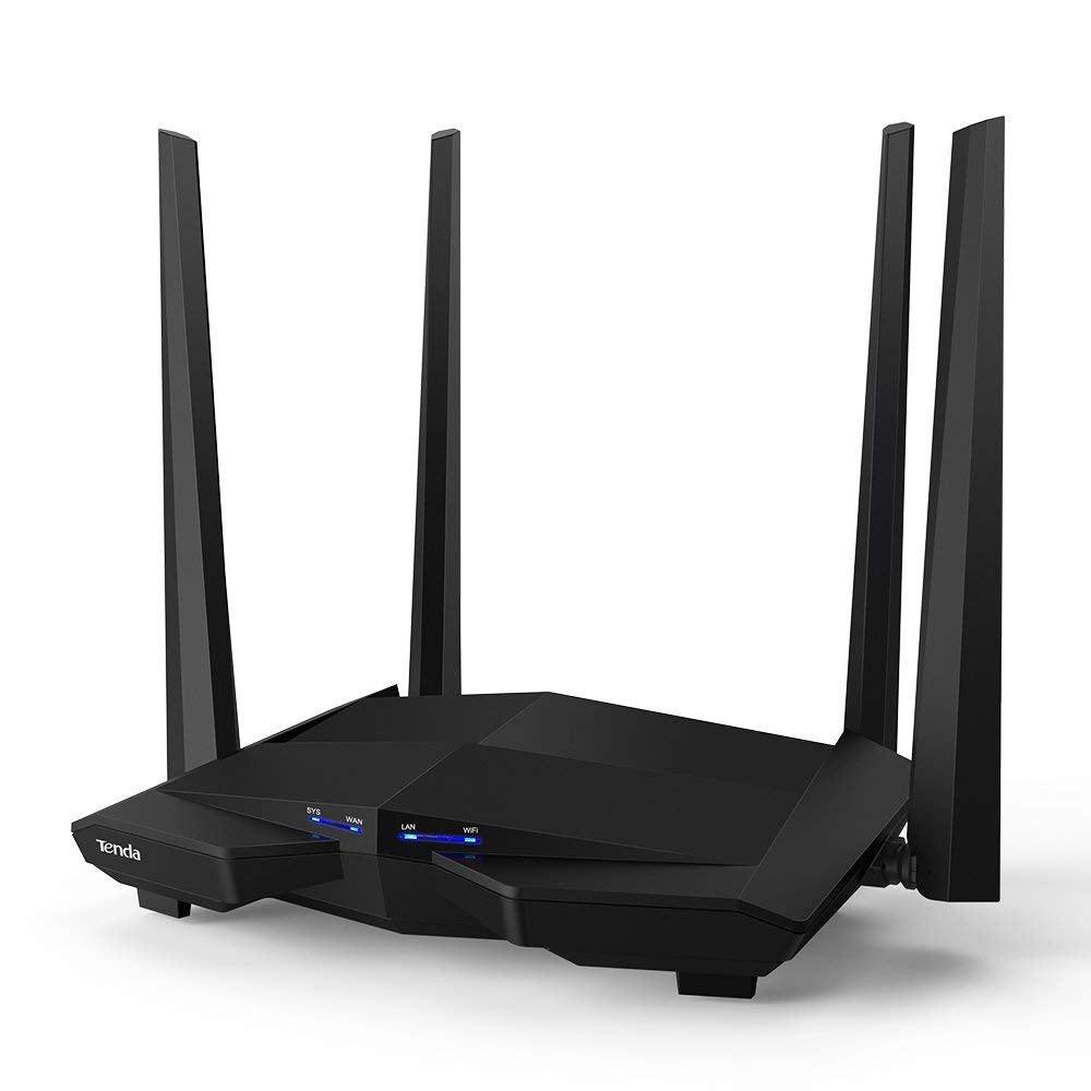 Tenda AC10 AC1200 Wireless Smart Dual-Band Gigabit WiFi Router, MU-MIMO, 4 Gigabit Ports, 867Mbps/5 GHz+ 300Mbps /2.4GHz, Support VPN Server, WiFi Schedule, (Black, Not a Modem)