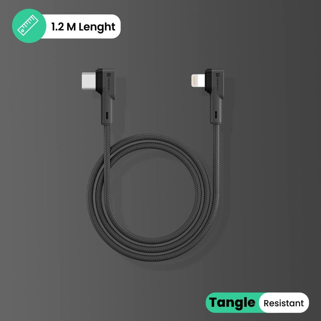 Portronics Konnect L 20W PD Quick Charge Type-C to 8-Pin USB Mobile Charging Cable, 1.2M, Tangle Resistant, Fast Data Sync(Grey)