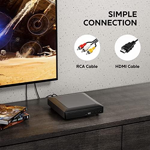 Mini DVD Player, All Region DVD CD/Disc Player for TV with HDMI/AV Output, HDMI/AV Cables Included, HD 1080P Supported Built-in PAL/NTSC System USB Input