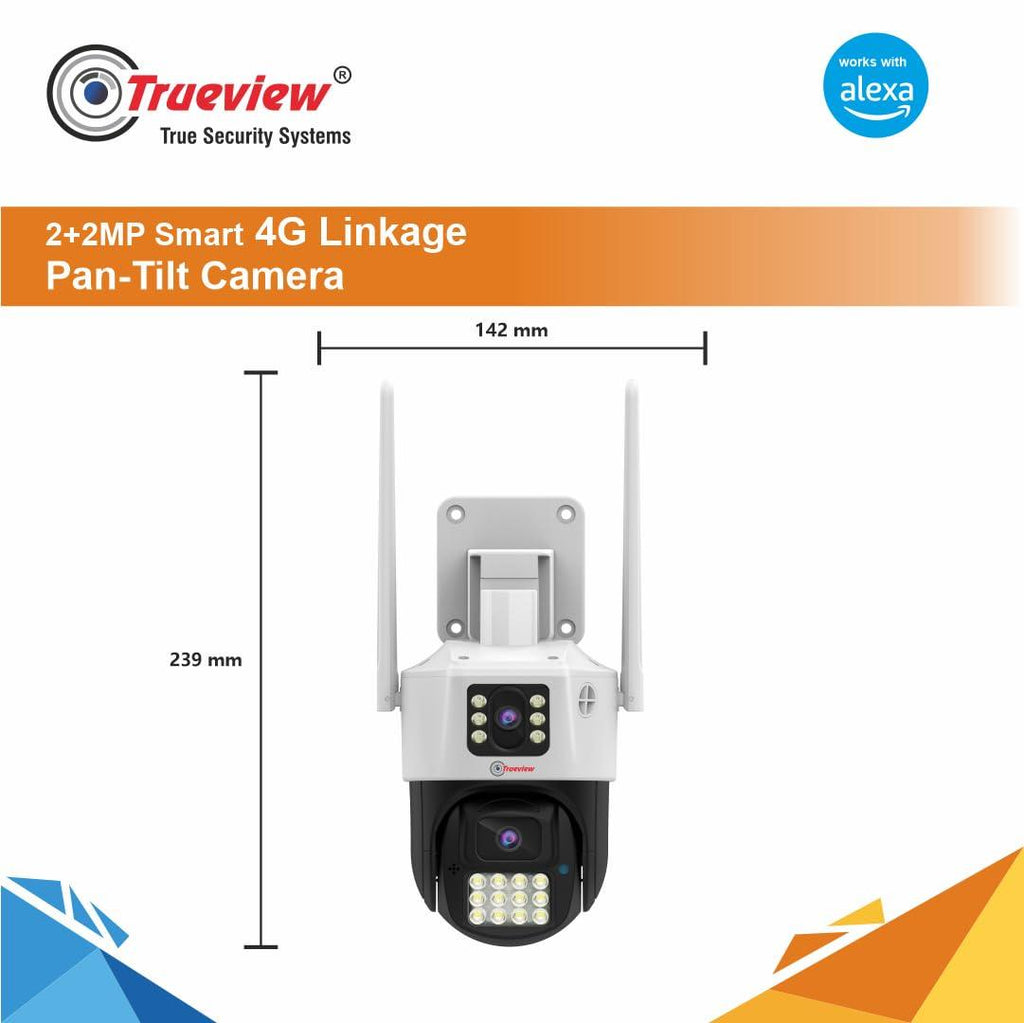 Trueview Smart 4G Linkage 2Mp+2Mp Pan-Tilt Zoom CCTV Camera, Outdoor Indoor Security Camera, Water Proof, 2 Way Talk, Cloud Storage, Motion Detect, Supports SD Card Up to 256 GB, Night Vision