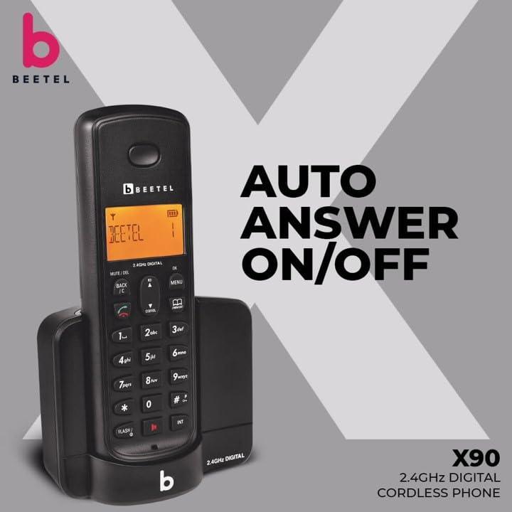 Beetel X90 Cordless 2.4Ghz Landline Phone with Caller ID Display, Stores 50 Contacts, Upto 8Hrs of Talk time, Solid Build Quality, Alarm Function, Auto Answer, Mute & Flash Function (Black X90)