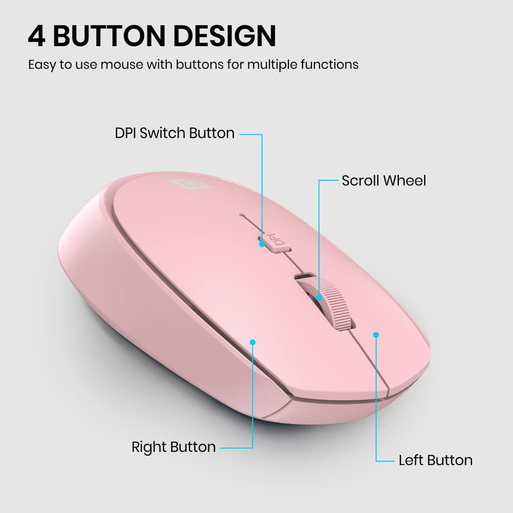 Portronics Toad 23 Wireless Optical Mouse with 2.4GHz, USB Nano Dongle, Optical Orientation, Click Wheel, Adjustable DPI(Pink)