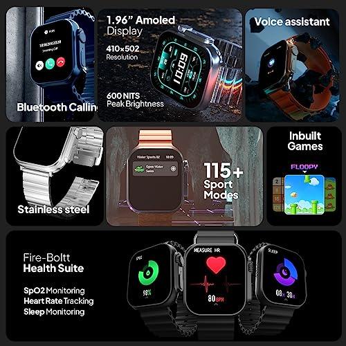 Fire-Boltt Newly Launched Gladiator + 1.96” AMOLED Display Luxury Smartwatch, Rotating Crown, 115+ Sports Modes & Bluetooth Calling, AI Voice Assistant, Gaming - Triveni World
