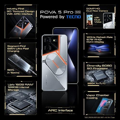 TECNO Pova 5 Pro 5G (Silver Fantasy, 8GB RAM,128GB Storage)| Segment 1st 68W Ultra Fast Charging | India's 1st Multi-Colored Backlit ARC Interface | 50MP AI Dual Camera | 6.78”FHD+ Dot-in Display - Triveni World