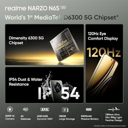 realme NARZO N65 5G (Deep Green 6GB RAM, 128GB Storage) India's 1st D6300 5G Chipset | Ultra Slim Design | 120Hz Eye Comfort Display | 50MP AI Camera| Charger in The Box