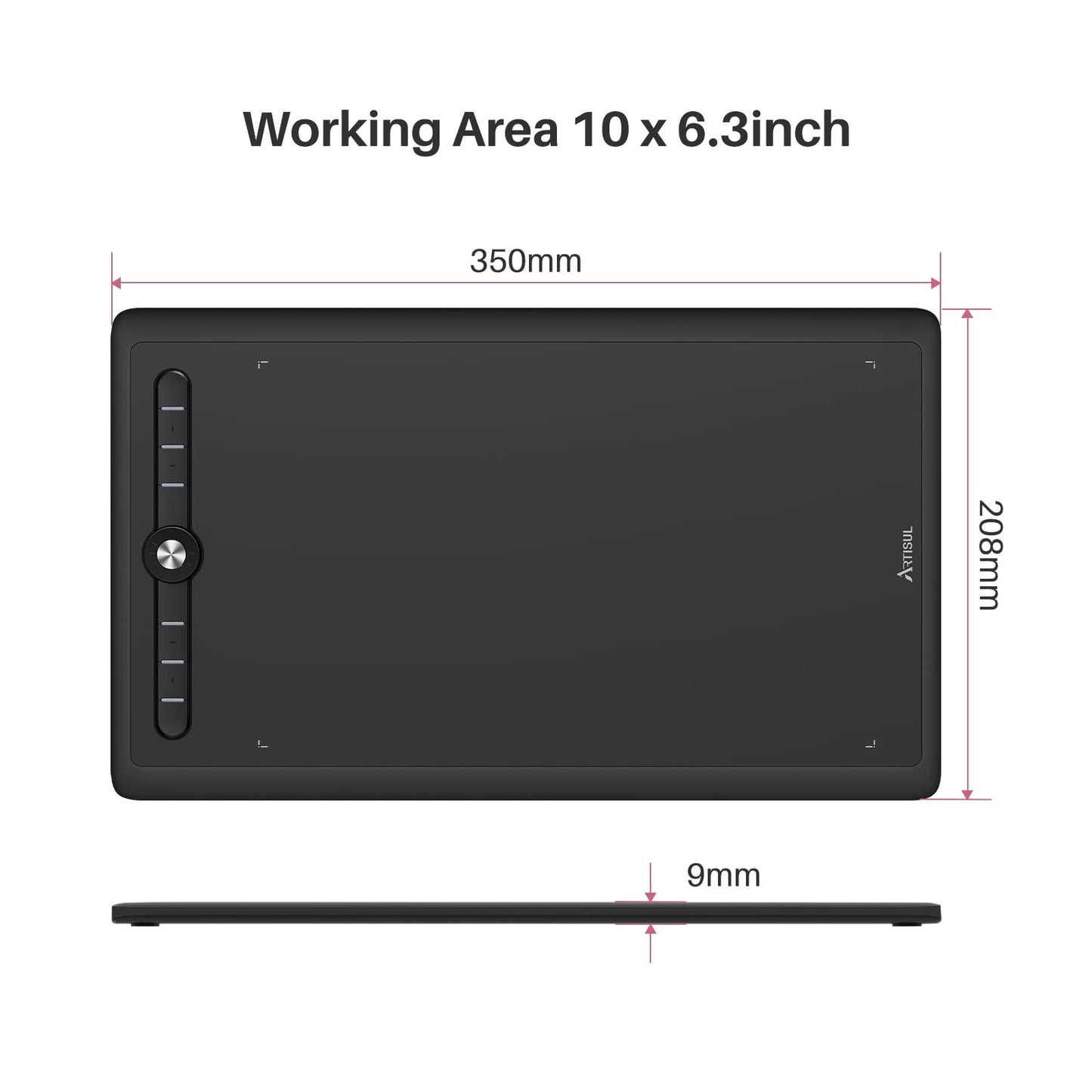 Artisul M0610Pro 10X6Inch Graphics Drawing Tablet With 8192 Levels Battery-Free Stylus,8 Express Keys, Colorful Breathing Light, Compatible With Windows Macos Android Black