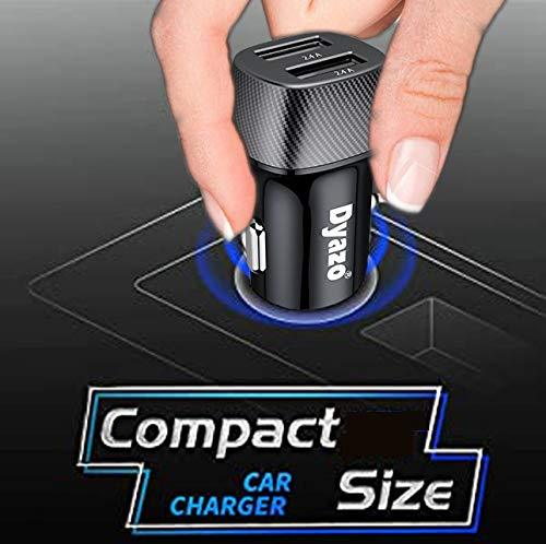 Dyazo 4.8 Amp (2.4 & 2.4 Amp) Dual Port Fast USB Car Charger Compatible W/iPhone Xr/Xs/Max/X/8/7/Plus,Ipad Pro/Air 2/Mini,Galaxy,Lg,HTC & All Other Cellular Phones W/Free 3In1 Cable-Carbon Black