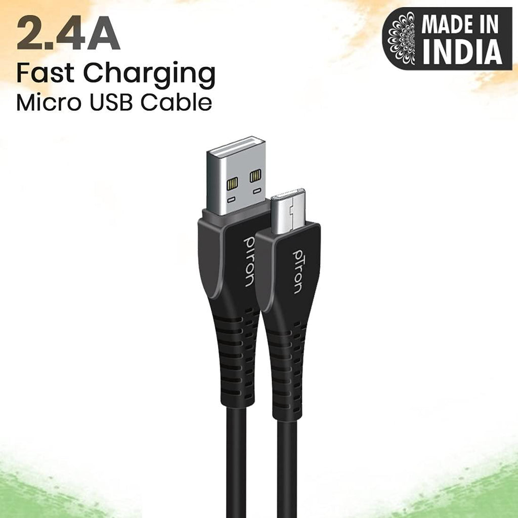 pTron USB-A to Micro USB 2.4A Fast Charging Cable compatible with Android Phones/Tablets, 480mbps Data Transfer Speed, Made in India, Solero M241 Tangle-free USB Cable (Round, 1M, Black)