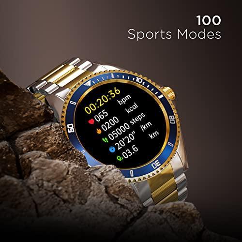 Fire-Boltt Quantum Luxury & Sporty Stainless Steel with Free Silicone Strap Smartwatch, 1.28" Bluetooth Calling, 2 Looks in 1 Watch, High Resolution of 240 * 240 Px & TWS Connection (Sapphire Gold) - Triveni World