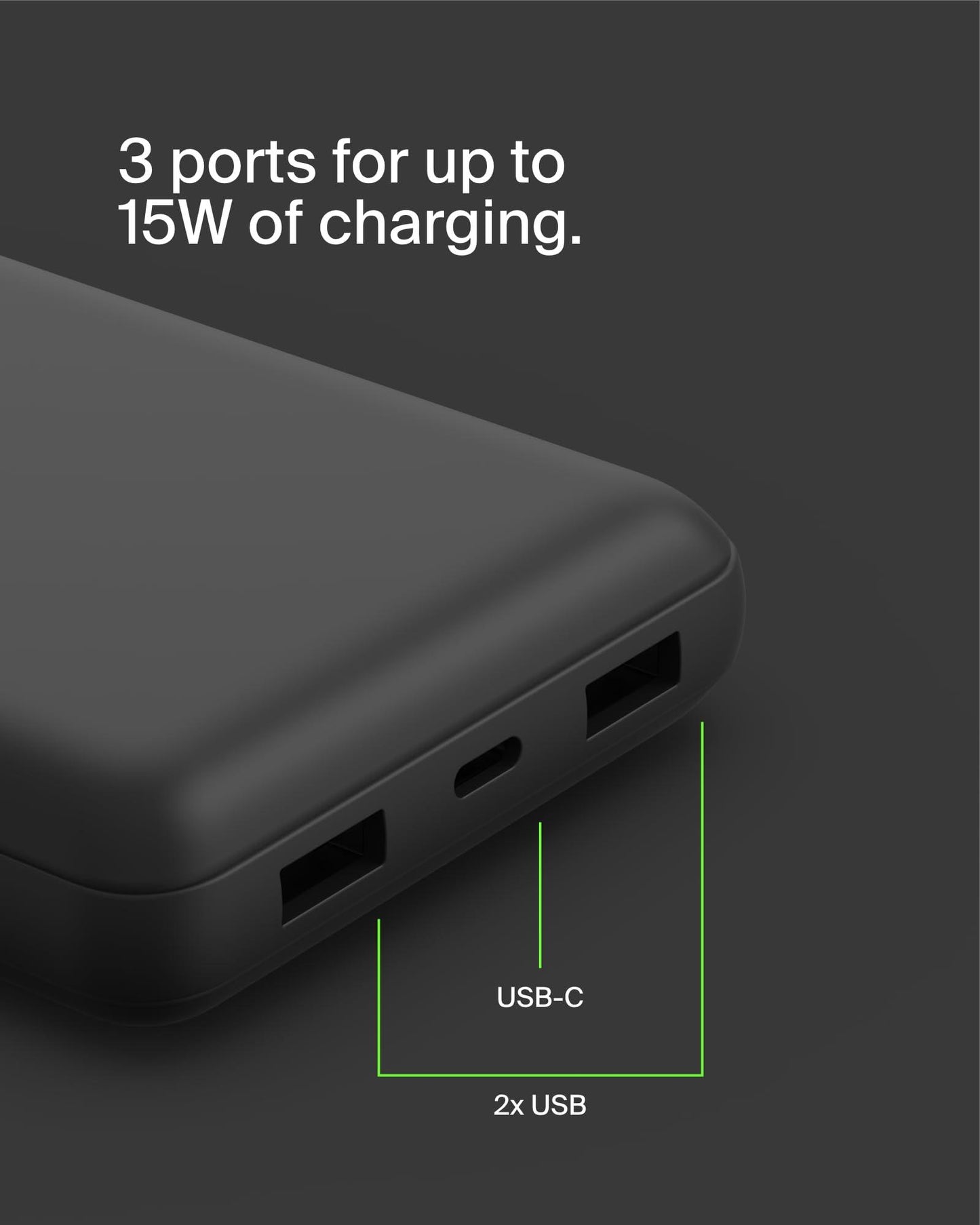 Belkin 20000 mAh PD 3.0 Slim Fast Charging Power Bank with 1 USB-C and 2 USB-A Ports to Charge 3 Devices Simultaneously, for iPhones, Android Phones, Smart Watches & More - Black