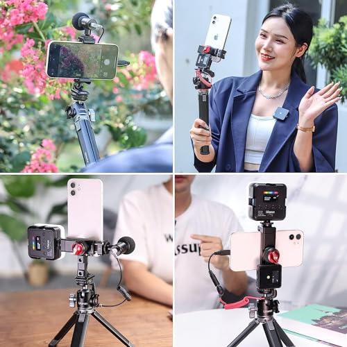 Metal Phone Tripod Mount 3 Cold Shoes & Arca Port, 360° Smartphone Tripod Adapter for iPhone Samsung Cell Phone Stand Holder for Desktop Tripod Video Live Streaming Vlogging Rig