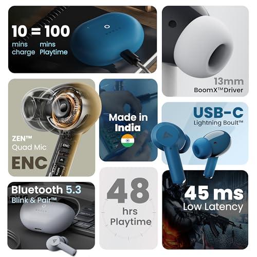 Boult Audio K40 True Wireless in Ear Earbuds with 48H Playtime, Clear Calling 4 Mics, 45ms Low Latency Gaming, Premium Grip, 13mm Bass Drivers, Type-C Fast Charging, BTv 5.3 Ear Buds (Electric Black)