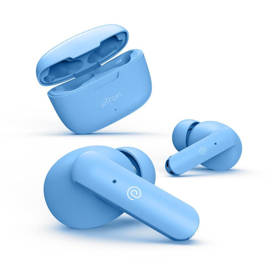 pTron Bassbuds Duo in-Ear Wireless Earbuds, Immersive Sound, 32Hrs Playtime, Clear Calls TWS Earbuds, Bluetooth V5.1 Headphone, Type-C Fast Charging, Voice Assist & IPX4 Water Resistant (Blue Matt) - Triveni World