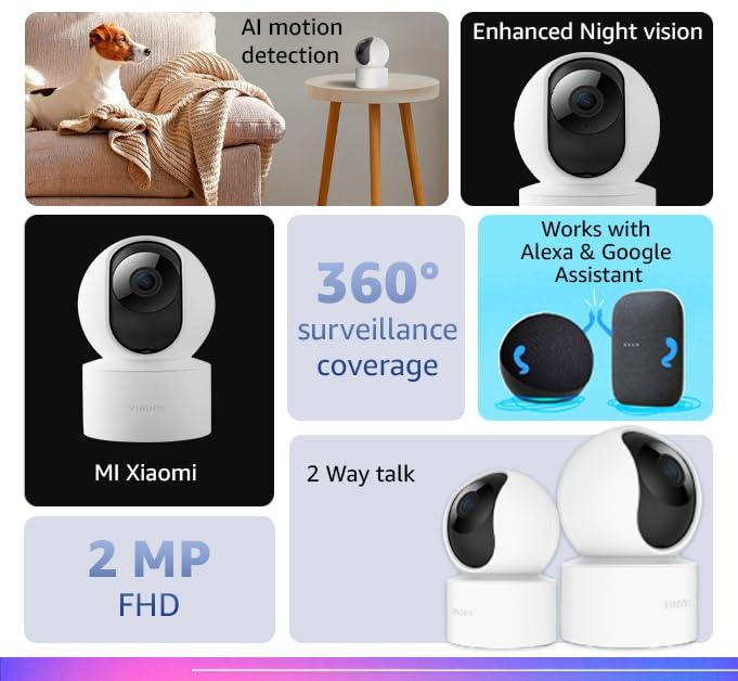 Xiaomi Mi Wireless Home Security Camera 2i | Full HD Picture | 360 View | 2MP CCTV | AI Powered Motion Detection | Enhanced Night Vision| Talk Back Feature (2 Way Calling), 1080p, White