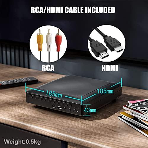 Mini DVD Player, All Region DVD CD/Disc Player for TV with HDMI/AV Output, HDMI/AV Cables Included, HD 1080P Supported Built-in PAL/NTSC System USB Input