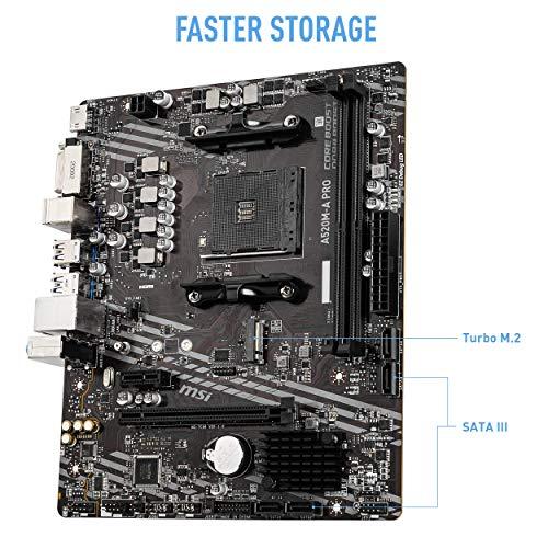 MSI A520M-A PRO Motherboard (AMD Ryzen 3000 3rd Gen AM4, DDR4, M.2, USB 3.2 Gen 1, HDMI, Micro ATX)