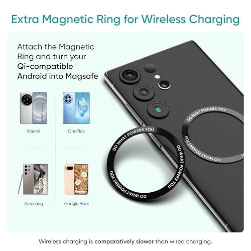 Ambrane 15W Qi-2 MagSafe Wireless Charger with 60W Type C Cable for iPhone 15/15 Pro/15 Pro Max, iPhone 14/14 Pro/14 Pro Max, iPhone 13/12, Samsung & Qi-2 Device + Magnetic Ring (AerosynQ B, Black)