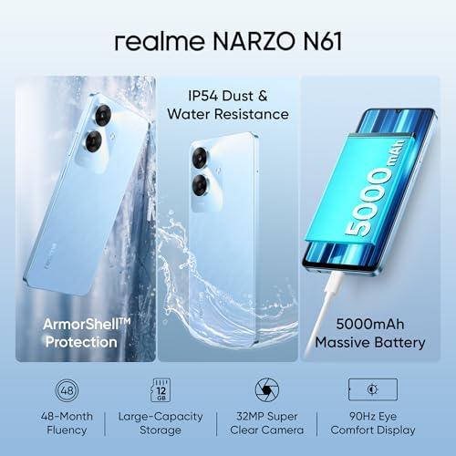 realme NARZO N61 (Voyage Blue,6GB RAM+128GB Storage) 90Hz Eye Comfort Display | IP54 Dust & Water Resistance | 48-Month Fluency | Charger in The Box