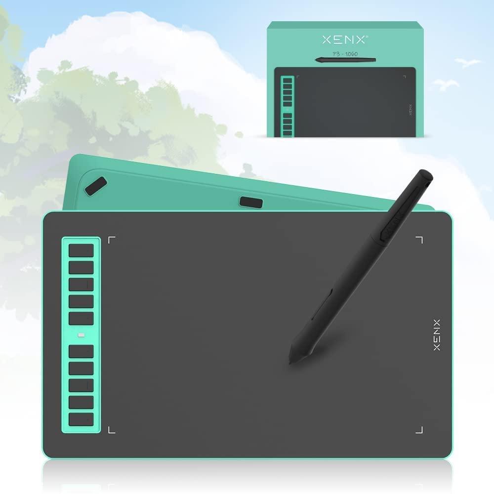 XENX P3 1060 Digital Graphics Tablet (10 x 6 inch, 10 Shortcut Keys, 8192 Pressure Levels,Battery-Free, MacOS and Android Supported) Drawing Pen Tablet for Digital Art & Education, Black & Green