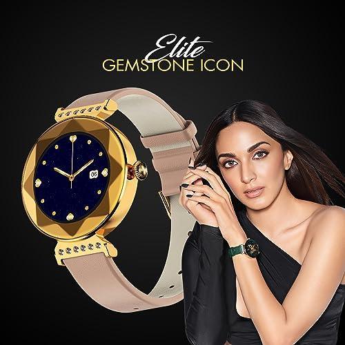 Fire-Boltt Emerald Gemstone-Studded Diamond Cut Smart Watch with 1.09” HD Display, Multiple Sports Modes, Health Suite, Wireless Charging, IP68 with Additional Stainless Steel Strap (Rose Gold) - Triveni World