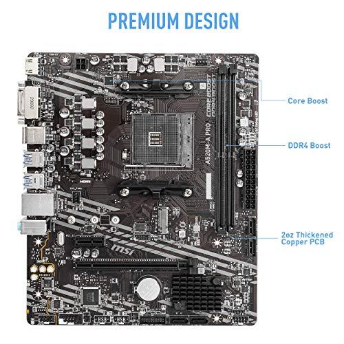 MSI A520M-A PRO Motherboard (AMD Ryzen 3000 3rd Gen AM4, DDR4, M.2, USB 3.2 Gen 1, HDMI, Micro ATX)