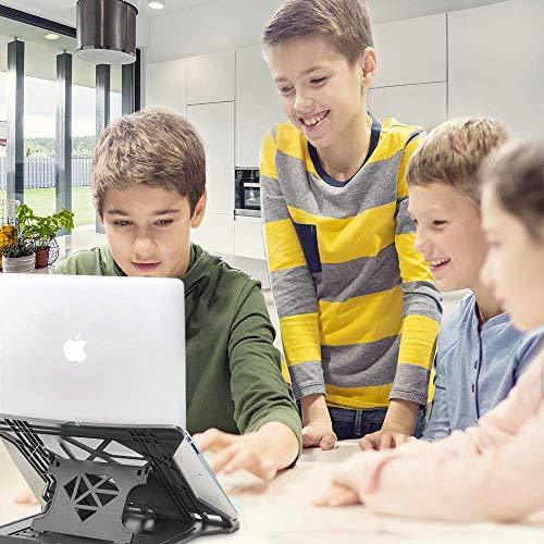 STRIFF Adjustable Laptop Tabletop Stand Patented Riser Ventilated Portable Foldable Compatible with MacBook Notebook Tablet Tray Desk Table Book with Free Phone Stand (Black)