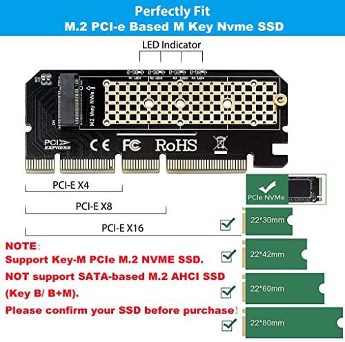 Verilux® NVME Adapter PCIe x16 with Gel Pad, M.2 NVME or AHCI SSD to PCIE 3.0 Adapter Card for Key M 2230, 2242, 2260, 2280 Size M.2 SSD, Support PCIe x4 x8 x16 Slot