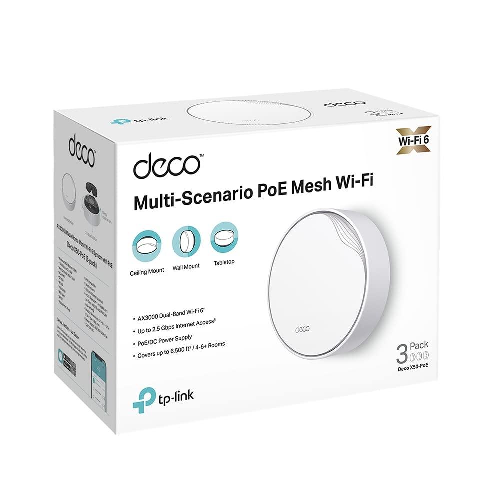 TP-Link Deco X50-PoE AX3000 Whole Home Mesh WiFi 6 System with PoE | 3000 Mbps Wireless Gigabit Smart Dual Band Router | Multi-Gig 2.5 Gbps Wired Network | Pack of 3 | Alexa and Google Compatible