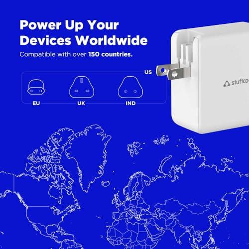 Stuffcool Nomad GaN Charger 102W PD PPS Supports Super Fast Charging 2.0, Charges macbooks, laptops, DSLRs, Gaming Console, with Exchangeable EU, USA, and UK pins Works with 100+ Countries