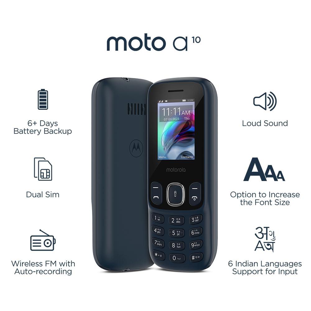 Motorola a10 Dual Sim keypad mobile with 1750 mAh Battery, Expandable Storage upto 32GB, Wireless FM with Recording | Dark Blue