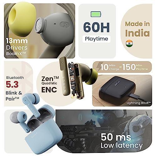 Boult Audio Z60 Truly Wireless in Ear Earbuds with 60H Playtime, 4 Mics ENC Clear Calling, 50ms Low Latency Gaming, 13mm Bass Driver, Type-C Fast Charging, IPX5 ear buds TWS Bluetooth 5.3(Raven Black) - Triveni World