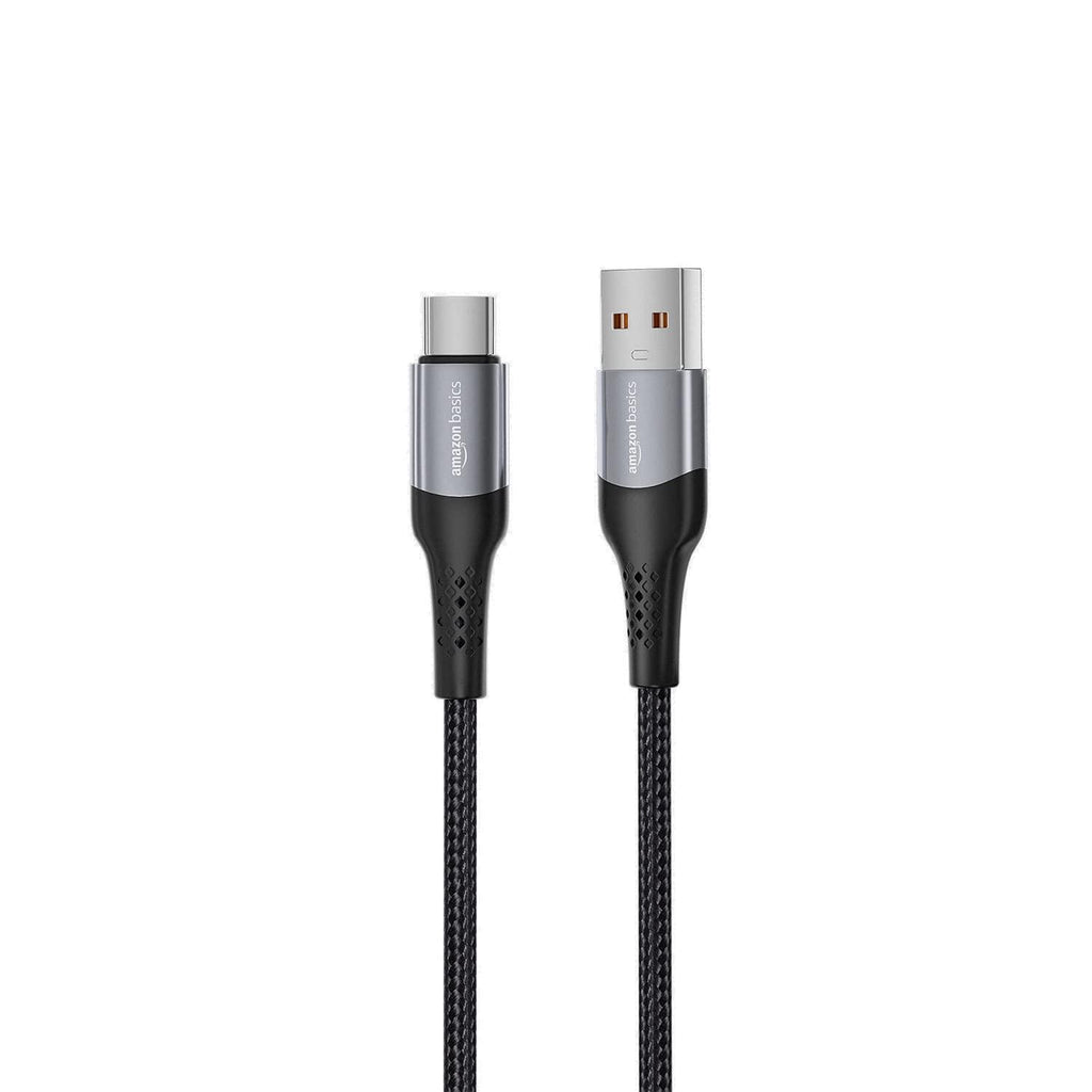 amazon basics Braided 3A Usb A To Usb Type C Fast Charging Data Cable For Smartphone (Black/White 1.2 Meter)