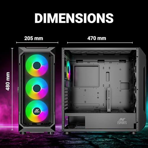 Ant Esports ICE- 410TG Mid- Tower Computer Case/Gaming Cabinet with Type C - Black | Support E-ATX, ATX, M-ATX, ITX | Pre-Installed 3 x 120 mm ARGB Front Fans and 1 x 120mm ARGB Rear Fan