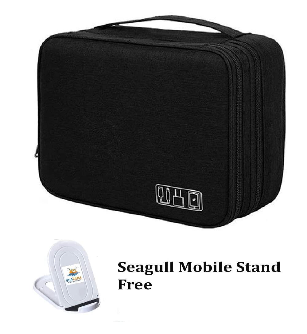 Seagull Flight of Fashion Double Layer Electronic Gadget Organizer Case, Cable Organizer Bag for Accessories with Mobile Stand - 27 X 20 X 9 Cm - Black - Model 1