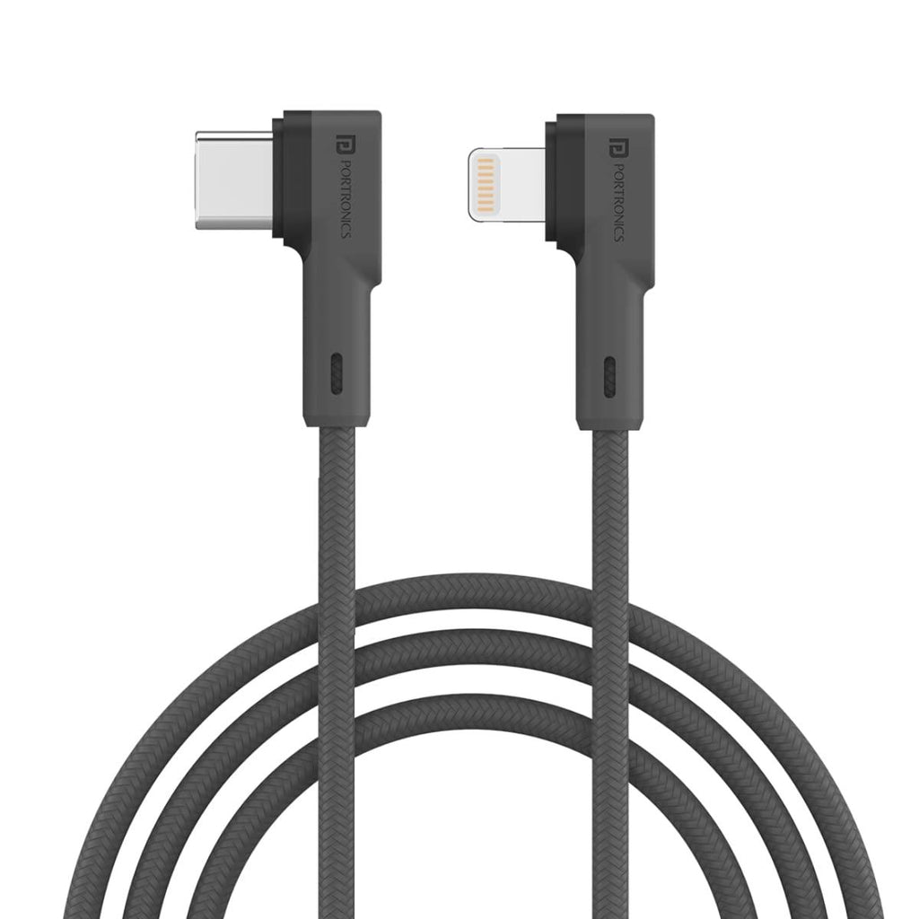 Portronics Konnect L 20W PD Quick Charge Type-C to 8-Pin USB Mobile Charging Cable, 1.2M, Tangle Resistant, Fast Data Sync(Grey)