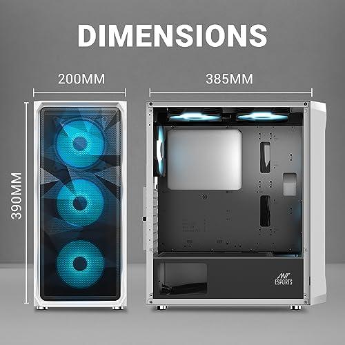 Ant Esports ICE- 112 Mid- Tower Computer Case/Gaming Cabinet - White | Support ATX, Micro-ATX, ITX | Pre-Installed 3 Front Fans & 1 Rear Fan