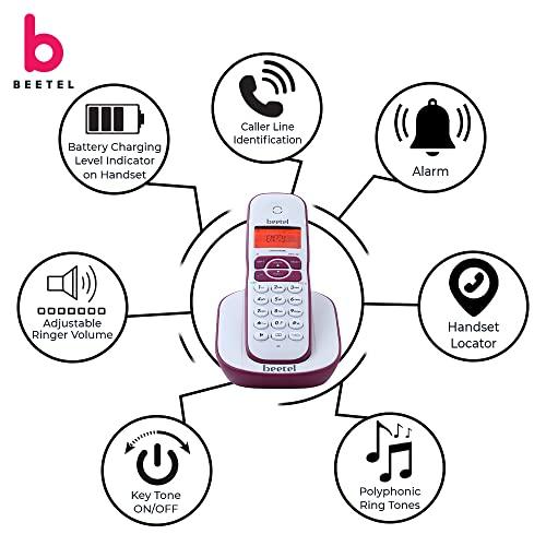 Beetel X73 Cordless 2.4Ghz Landline Phone with Caller ID Display, 2-Way Speaker Phone with Volume Controls, Auto Answer, Alarm Function, Stylish Design (Red/White)(X73)