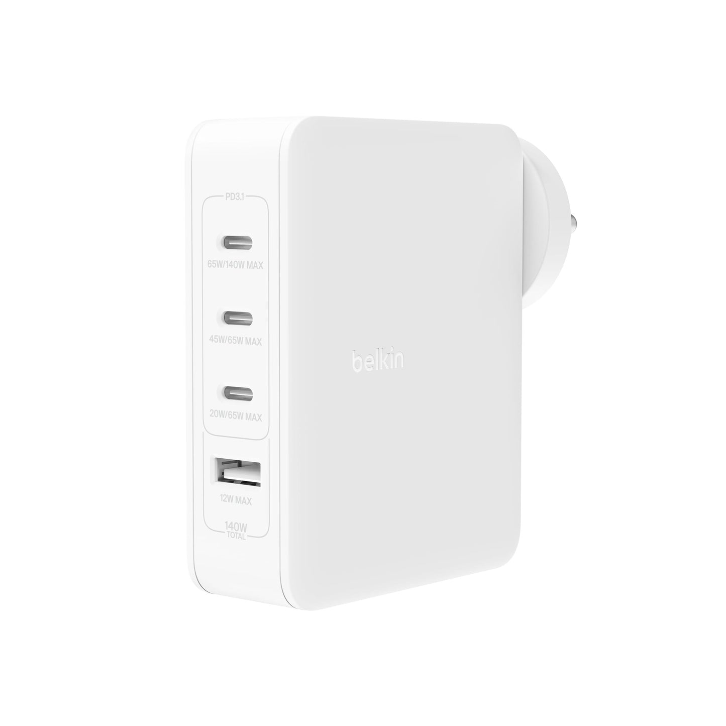 Belkin 140W 4-Port GaN Wall Charger, Multi-Port Charger Block w/USB-C Power Delivery Fast Charge & USB-A Port for Apple MacBook, iPhone 16 Series, iPad Pro, Samsung Galaxy S24, Google Pixel, & More