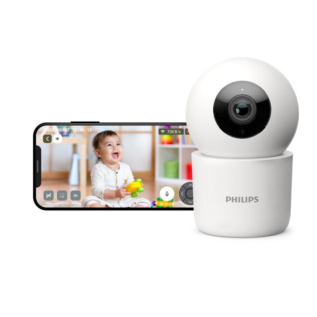 PHILIPS 3MP Wi-Fi Indoor 360 Degree Security Camera | CCTV for Home | 2K(1296p) Resolution, Pan Tilt Zoom, 2-Way Talk, Motion & Sound Detection | HSP3500 White