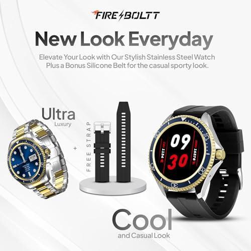 Fire-Boltt Quantum Luxury & Sporty Stainless Steel with Free Silicone Strap Smartwatch, 1.28" Bluetooth Calling, 2 Looks in 1 Watch, High Resolution of 240 * 240 Px & TWS Connection (Raven Gold) - Triveni World