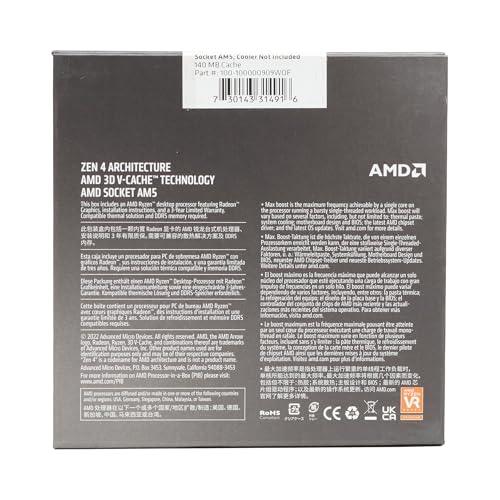 AMD 7000 Series Ryzen 9 7900X 3D Desktop Processor 12 cores 24 Threads 140 MB Cache 4.4 GHz Upto 5.6 GHz AM5 Socket (100-100000909WOF)