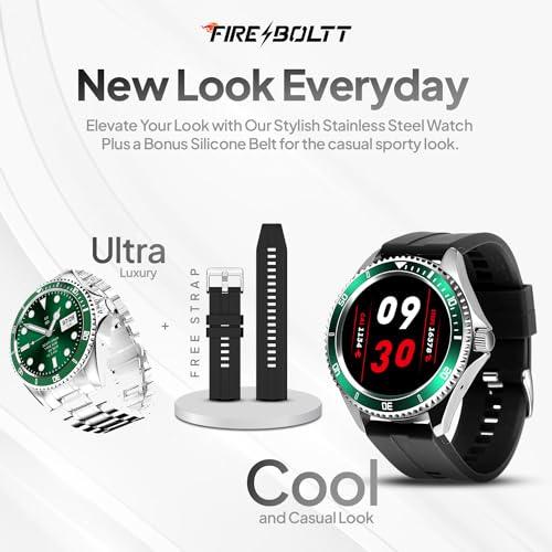 Fire-Boltt Quantum Luxury & Sporty Stainless Steel with Free Silicone Strap Smartwatch, 1.28" Bluetooth Calling, 2 Looks in 1 Watch, High Resolution of 240 * 240 Px & TWS Connection (Green) - Triveni World