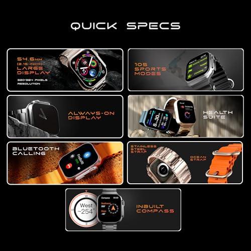 Fire-Boltt Dapper’s 54.61 mm (2.15 inch) IPS Big Screen, GPS Tracking, Compass, Wireless Charging, Bluetooth Calling, 105 Sports Modes, Video Watchfaces (Titanium)