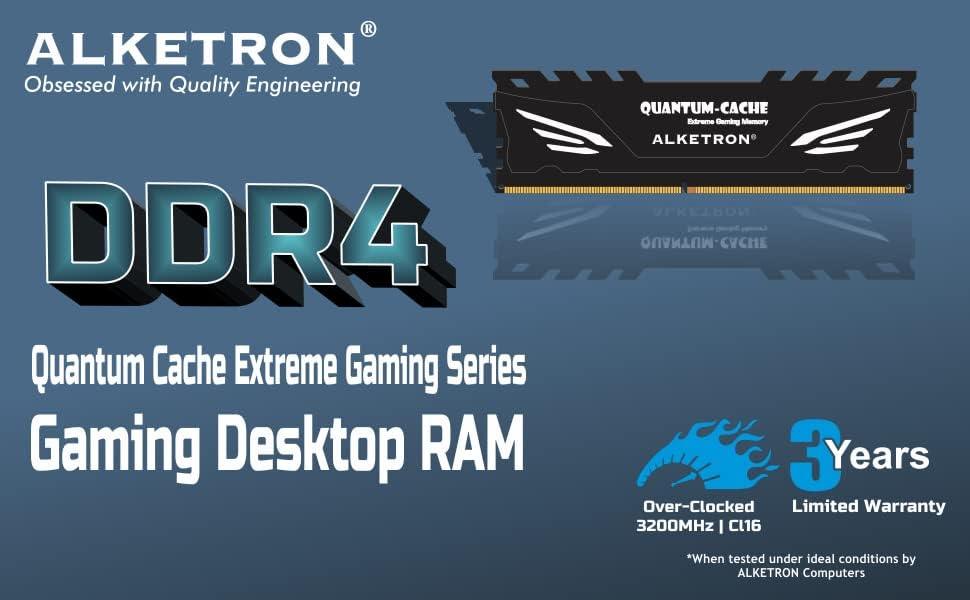 ALKETRON Quantum Cache – 8GB DDR4 3200MHz CL16 RAM UDIMM(SDRAM) PC4-25600 - Over clocked Gaming Desktop PC Memory with Heat Sink - XMP Compatible - 3 Year replacement warranty