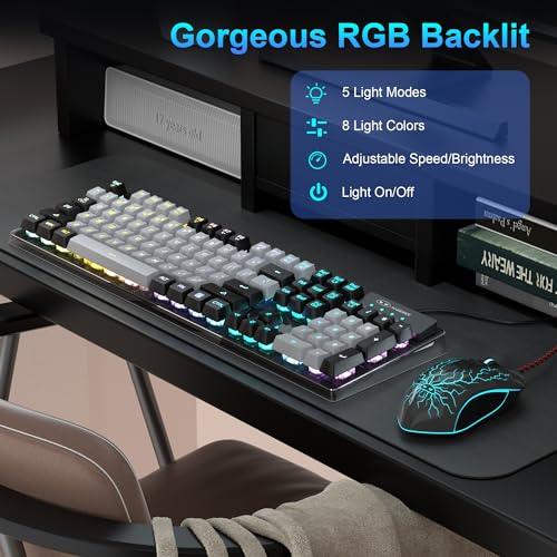 MageGee Gaming Keyboard and Mouse Combo, K1 LED Rainbow Backlit Wired Keyboard with 104 Key Computer PC Gaming Keyboard for PC/Laptop(Black & Gray)