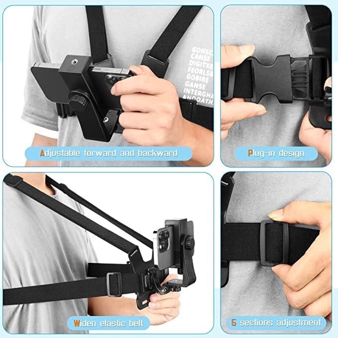 Sounce Mobile Phone Chest Strap Mount GoPro Chest Harness Holder for VLOG/POV Compatible with All Cell Phones and GoPro Hero 9, 8, 7, 6, 5,OSMO Action, AKASO and Other Action Camera