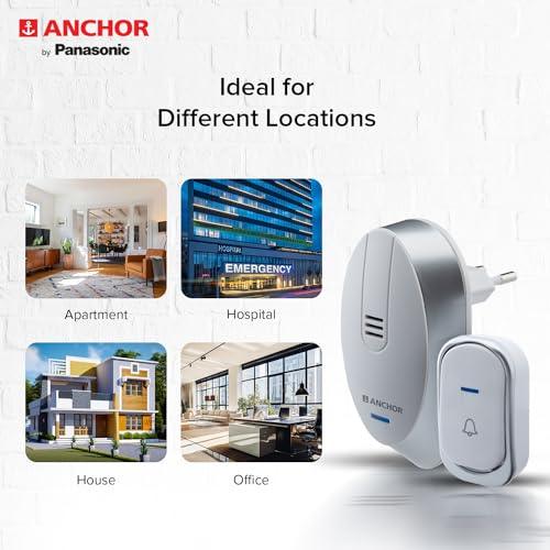 Anchor by Panasonic Wireless Doorbell | 45 Melodies Calling Bell for Home, Office with 120 Meter Operating Range | Door Bell for home (22730)